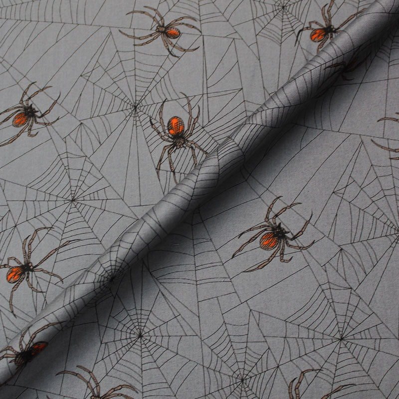 Alexander Henry Fabric -| Tangled Web | Charcoal Spider Print