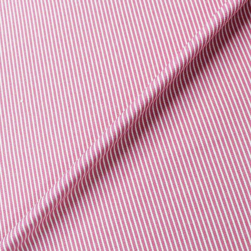 Railroad Striped Lightweight Cotton Denim - Berry Pink/Off-White