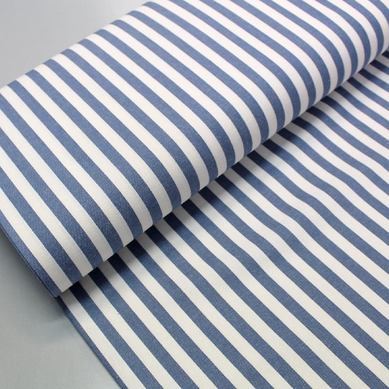 Striped Cotton Twill Fabric  Denim Blue and White Stripe – Fabrics Galore