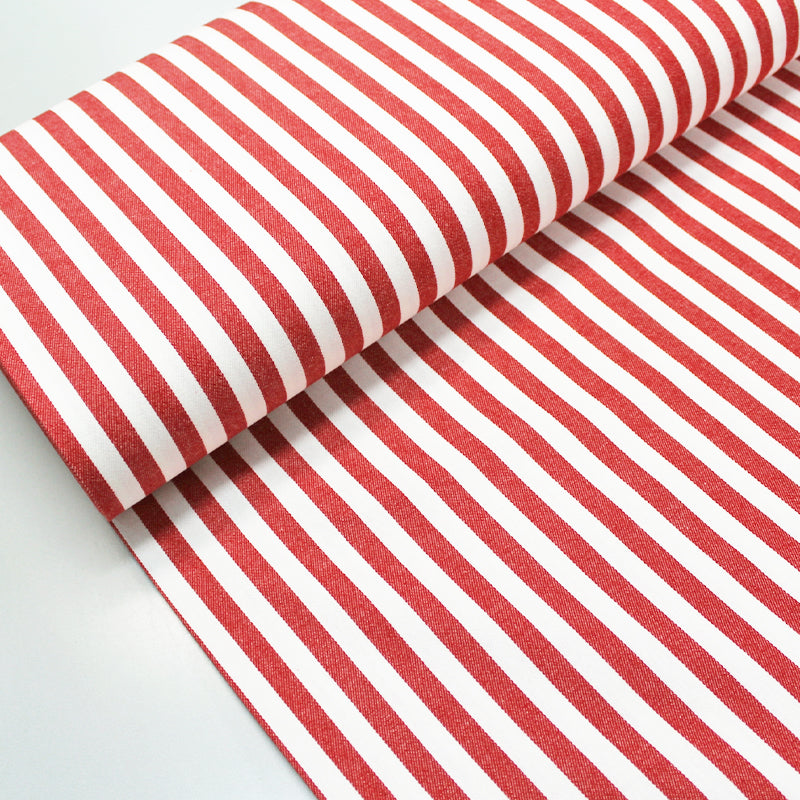 Red and White Striped Cotton Fabric