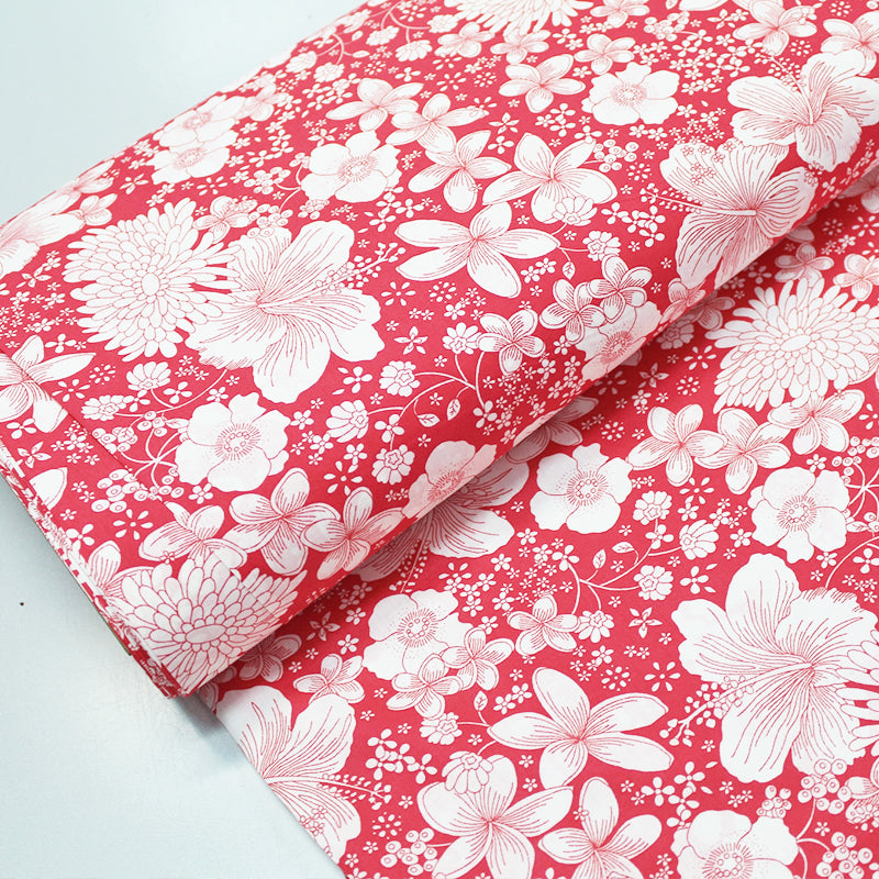 Coral store floral fabric