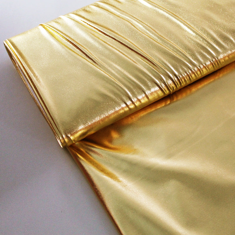 Foil Print Gold Lamé Stretch Jersey Fabric, Metallic Gold