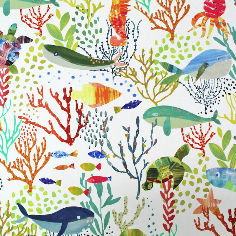 New Colorful Tropical Fish on Blue Flannel Fabric by the Yard and Half Yard