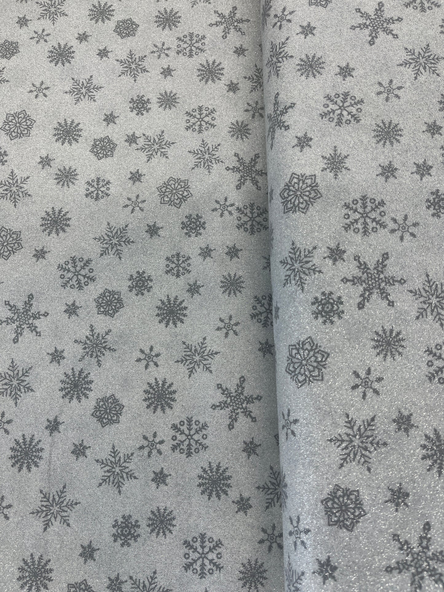 Metallic Christmas Cotton - Silver Glitter Snowflakes