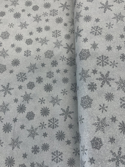 Metallic Christmas Cotton - Silver Glitter Snowflakes