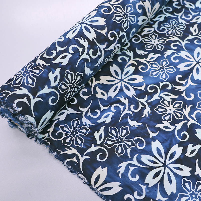 100% Cotton Blue and White Floral Batik Fabric