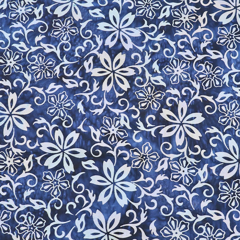 100% Cotton Blue and White Floral Batik Fabric