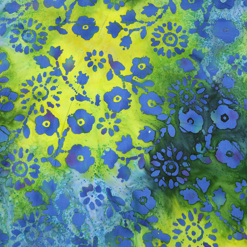 100% Cotton Blue and Yellow Floral Batik Fabric