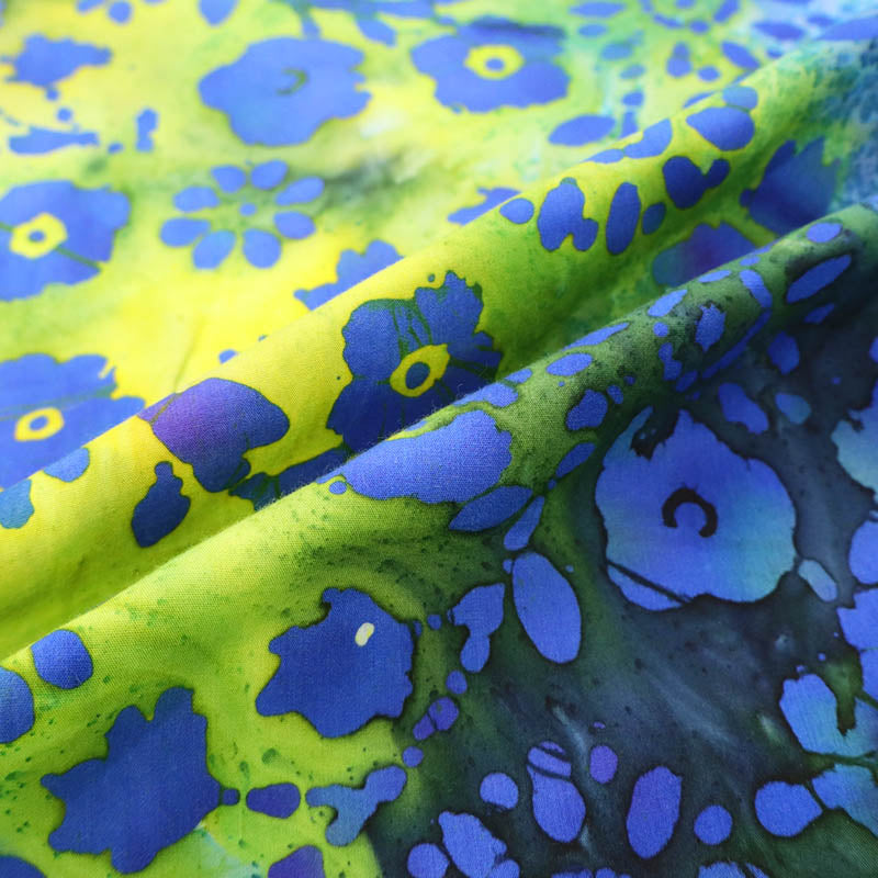 100% Cotton Blue and Yellow Floral Batik Fabric