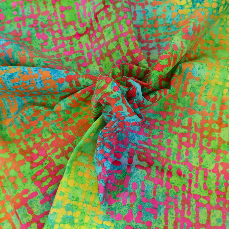 Batik Cotton - Grids - Lime Green