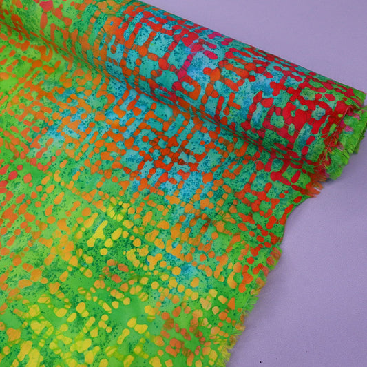 Batik Cotton - Grids - Lime Green