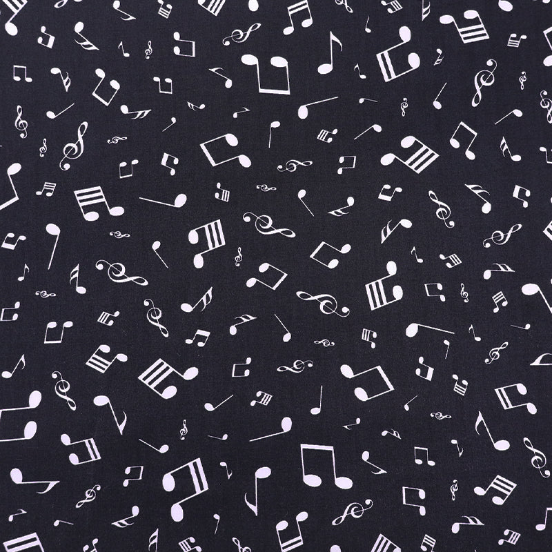 100% Cotton Black Novelty Fabric - Musical Notes