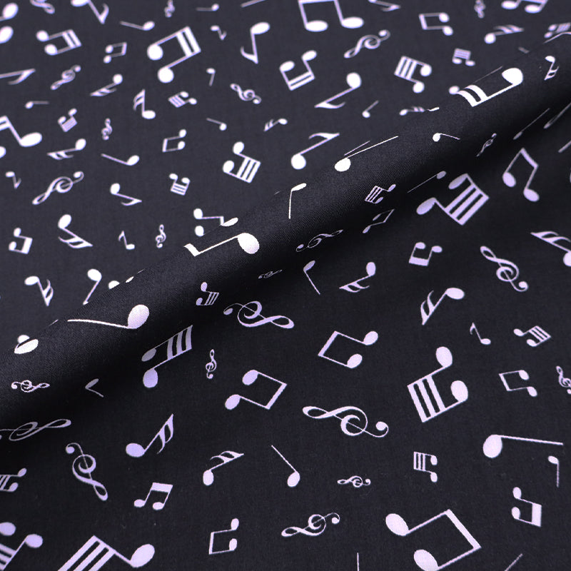 100% Cotton Black Novelty Fabric - Musical Notes