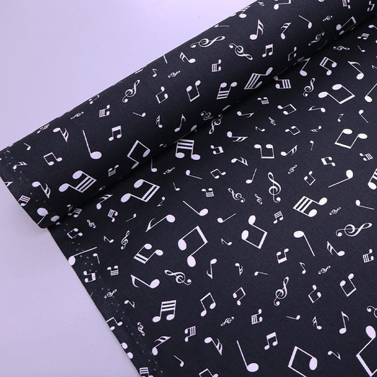 100% Cotton Black Novelty Fabric - Musical Notes