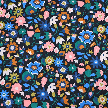 100% Cotton Black and Multicoloured
Floral Needlecord Fabric