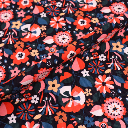 100% Cotton Black Floral Needlecord Fabric - 21 wale