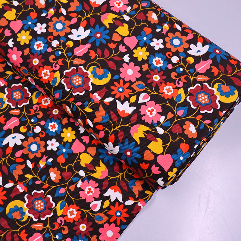 100% Cotton Floral Needlecord Fabric - Burgundy