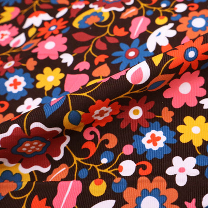 100% Cotton Floral Needlecord Fabric - Burgundy