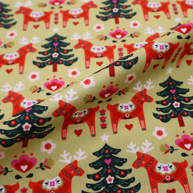 100% Cotton Golden Yellow Scandi Christmas Fabric