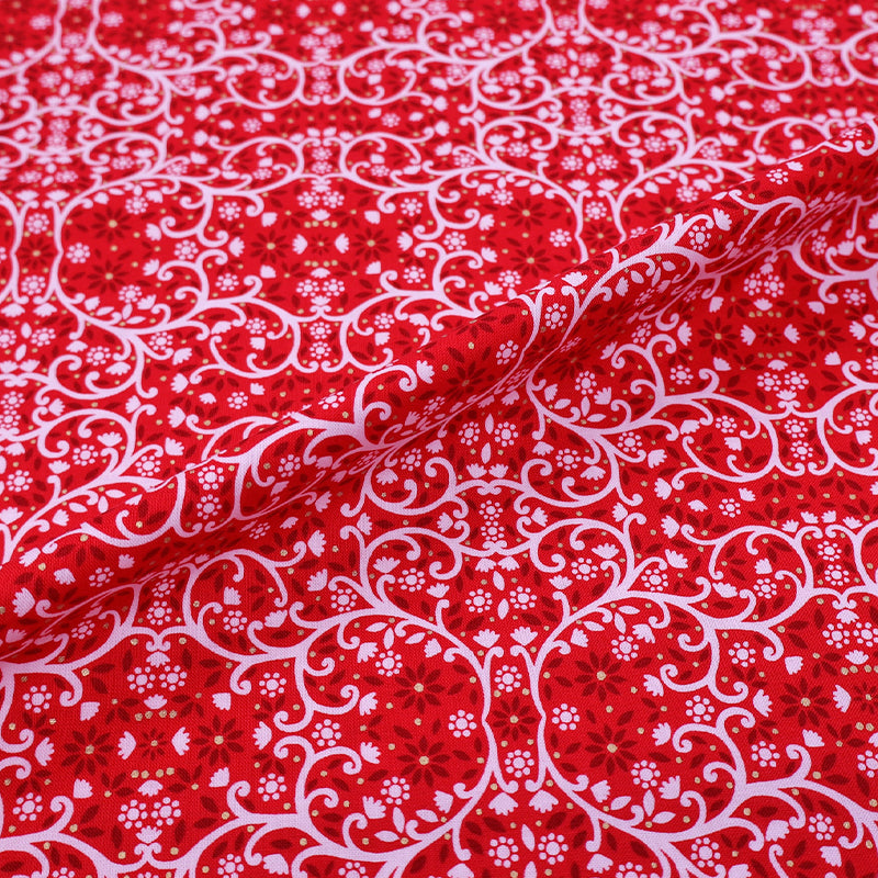 100% Cotton Christmas Fabric - Red Filigree