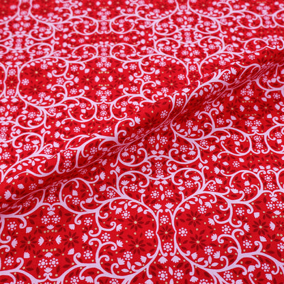 100% Cotton Christmas Fabric - Red Filigree