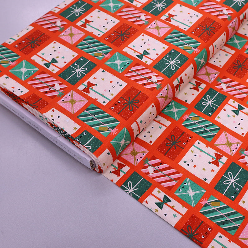 100% Cotton Red Christmas Fabric - Parcels