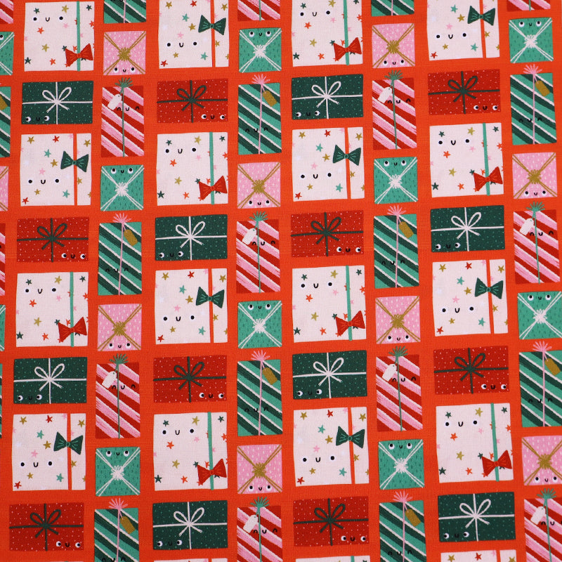 100% Cotton Red Christmas Fabric - Parcels