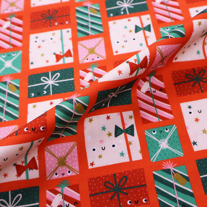 100% Cotton Red Christmas Fabric - Parcels