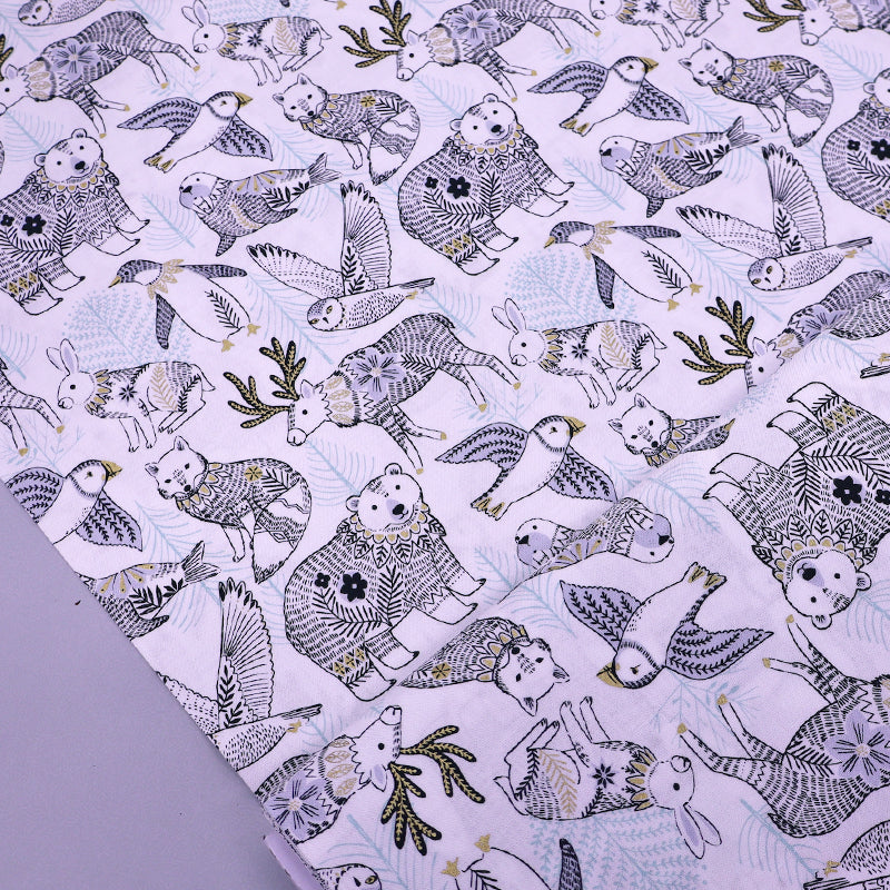 100% Cotton White Christmas Fabric - Polar Animal and Bird Print