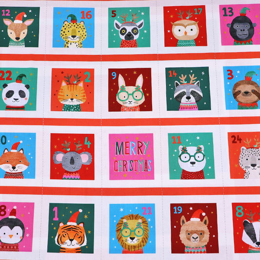 Christmas Cotton - Animal Advent Calendar Panel Fabric