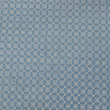 100% cotton Floral Broderie Anglaise Fabric - Denim Blue