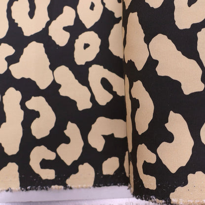 Cotton Canvas - Black and Beige - Leopard Print