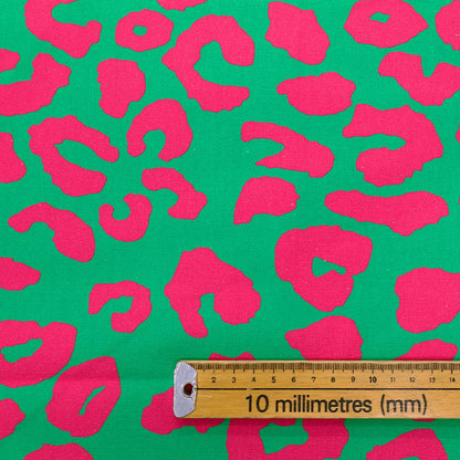 Cotton Canvas - Bright Pink and Green - Leopard Print