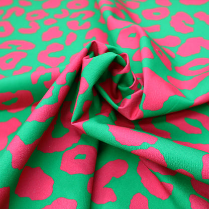 Cotton Canvas - Bright Pink and Green - Leopard Print