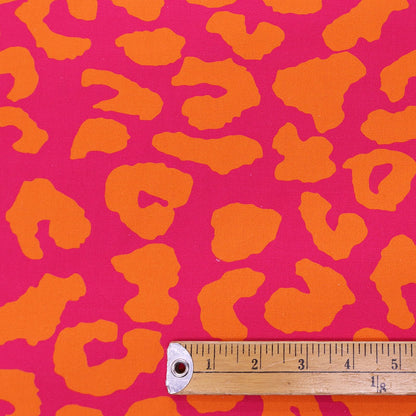 Cotton Canvas - Bright Pink and Orange - Leopard Print