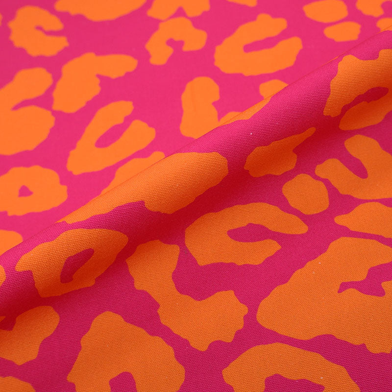 Cotton Canvas - Bright Pink and Orange - Leopard Print