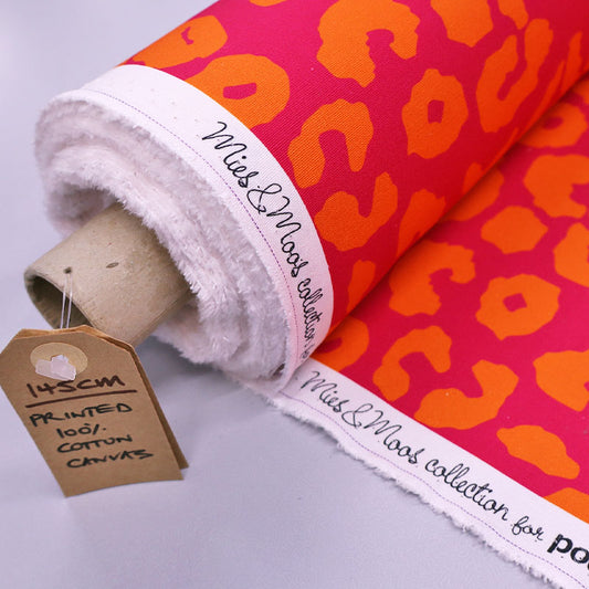 100% Cotton Canvas Fabric - Pink & Orange Leopard Print