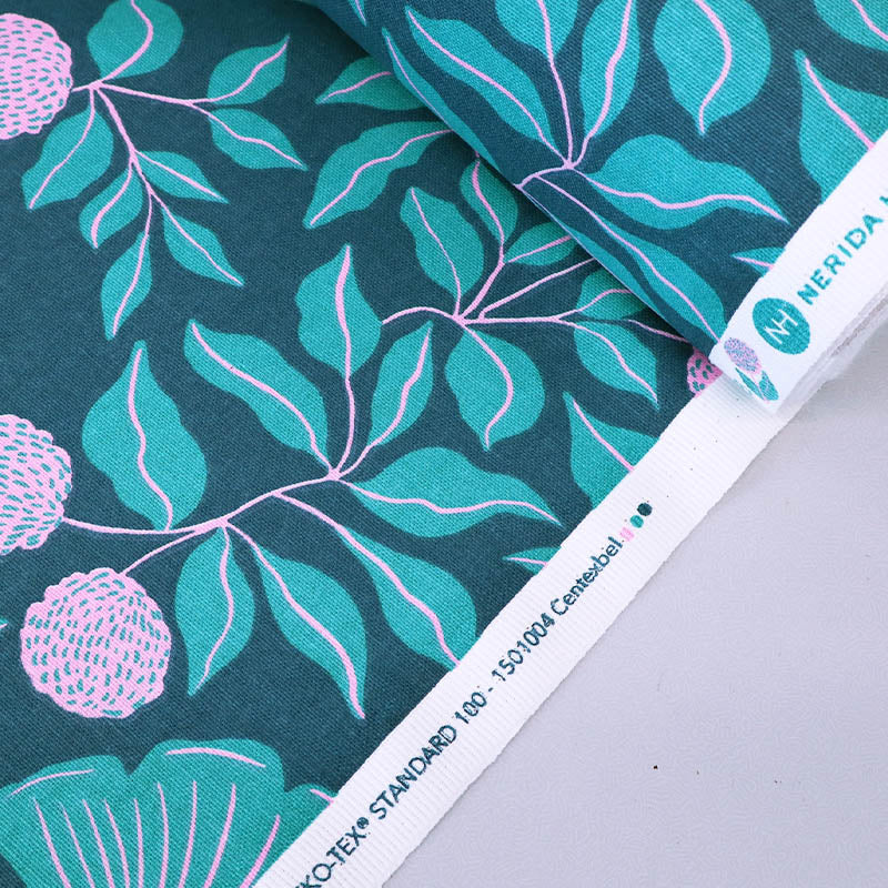 100% Cotton Nerida Hansen  Floral Cotton Canvas Fabric - Teal and Pink