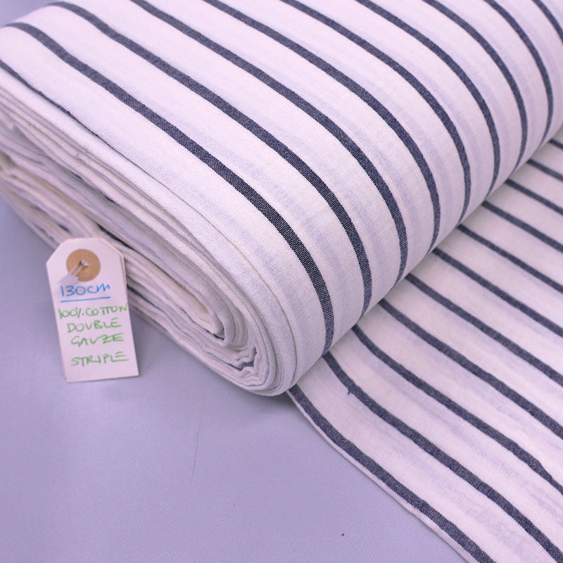 Cotton Double Gauze - Breton Stripe - Charcoal