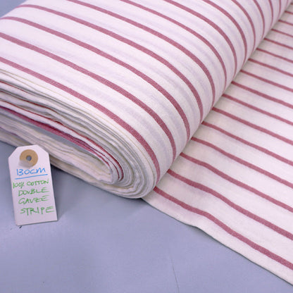 Cotton Double Gauze - Breton Stripe - Dusky Pink