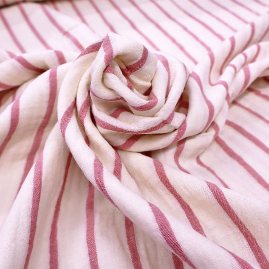 Cotton Double Gauze - Breton Stripe - Dusky Pink