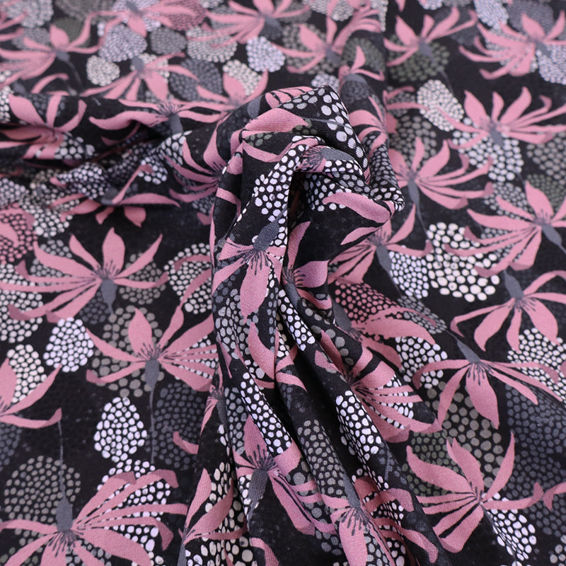 Cotton Elastane Jersey - Black - Pink Clematis