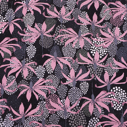 Cotton Elastane Jersey - Black - Pink Clematis