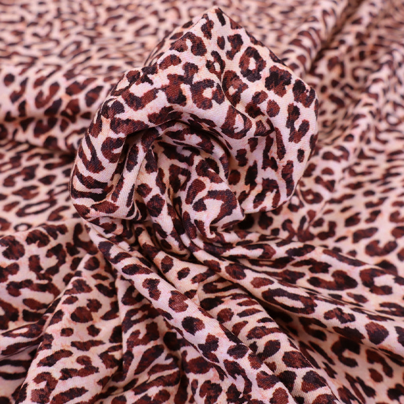 95% Cotton 5% Elastane Brown Printed Leopard Print Jersey Fabric