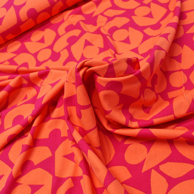 Pink and Orange Bold Print Jersey Fabric