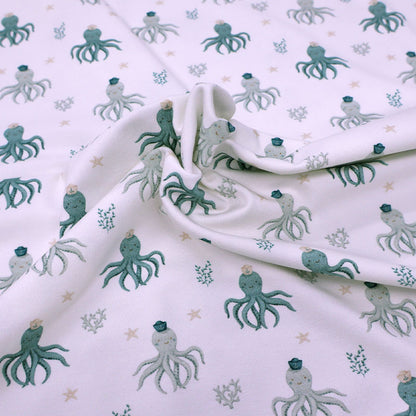 95% Cotton 5% Elastane White Children's Jersey Fabric - Octopus Print