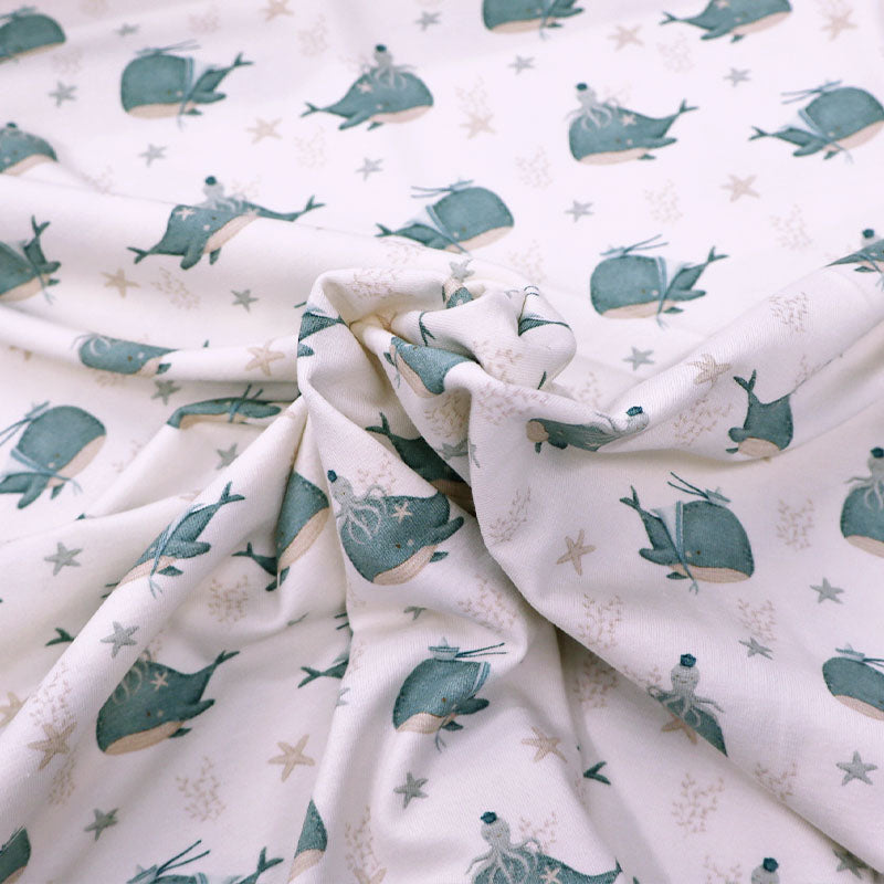 95% Cotton 5% Elastane Children's Jersey Fabric Whale Print