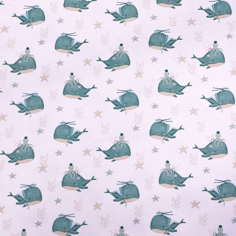 95% Cotton 5% Elastane Children's Jersey Fabric Whale Print