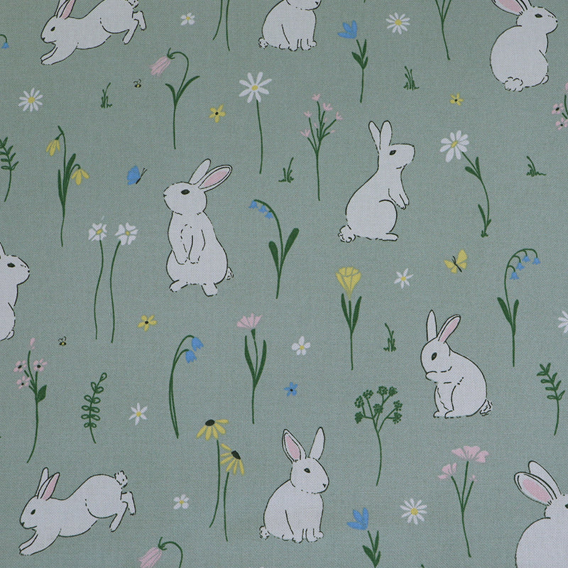 80% Cotton 20% Polyester Children's Green Rabbit Furnishing Fabric