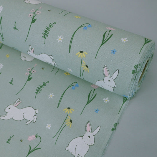 80% Cotton 20% Polyester Children's Green Rabbit Furnishing Fabric